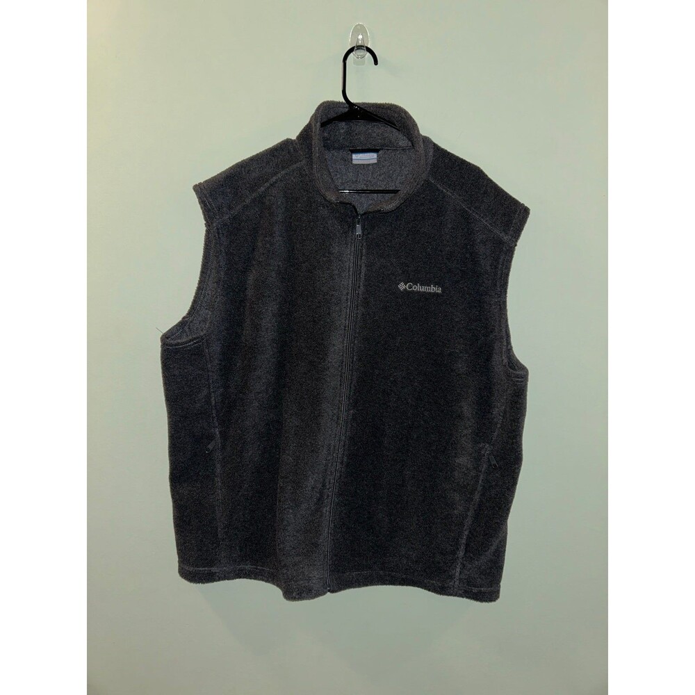 Columbia Fleece Vest Mens Black 2XLT Full Zip Sleeveless Vest Sweater Mock Neck